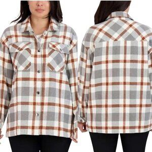 HFX Plaid Snap Closure Pockets Shacket Shirt Jacket Neutral Size XL